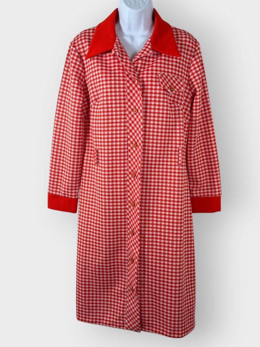 Vtg 70s Its Better Double Knit Shirt Dress | 18 | Orange Checked | Retro Mod